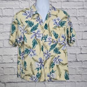 🌼Tuckahoe Joe Mens Large Linen Blend Short Sleeve Floral Hawaiian Button Dn